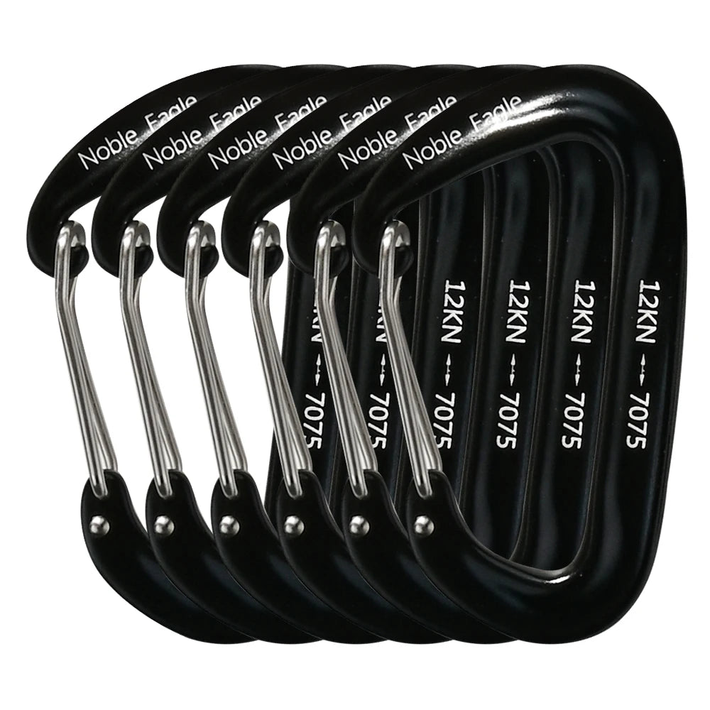 6-Piece 12kN Aluminum D-Ring Carabiner Set