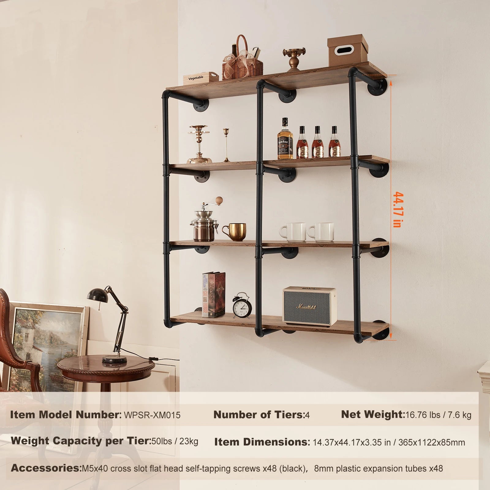 Industrial Pipe Wall Mount Floating Shelf Rack