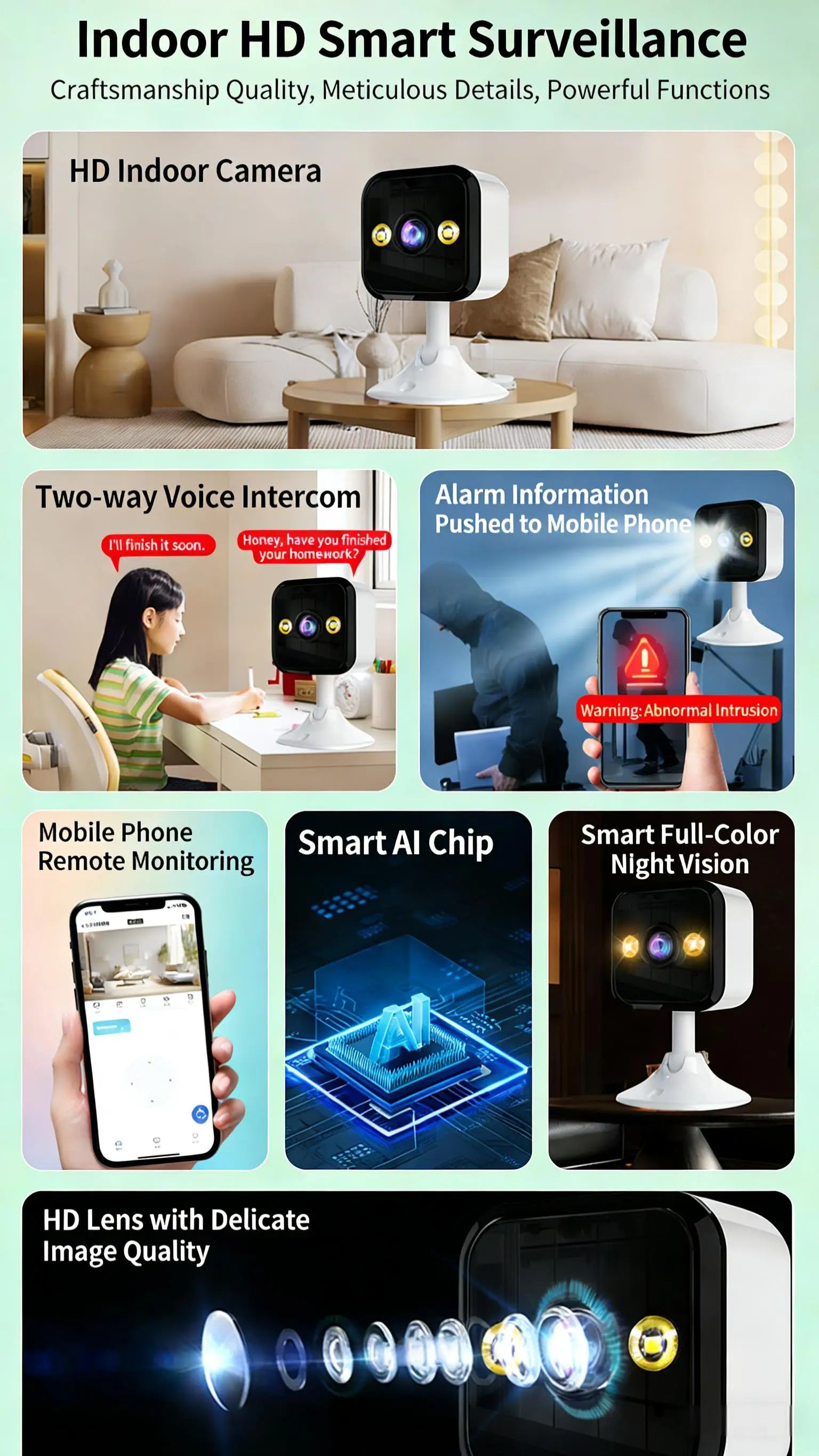 Caméra de sécurité WiFi 1080P intérieure extérieure IP66 vision nocturne