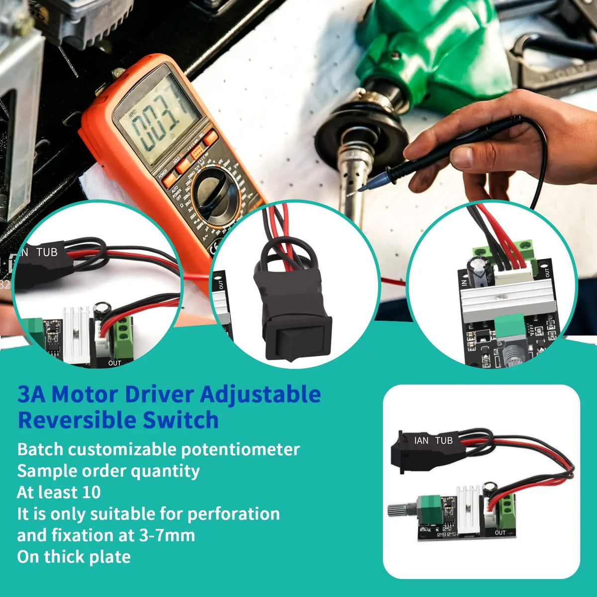 2 Pack 6V 12V 24V 28V 3A 80W 1203BB DC Motor Speed Controller PWM Speed Adjustable Reversible Motor Driver Switch Reversing