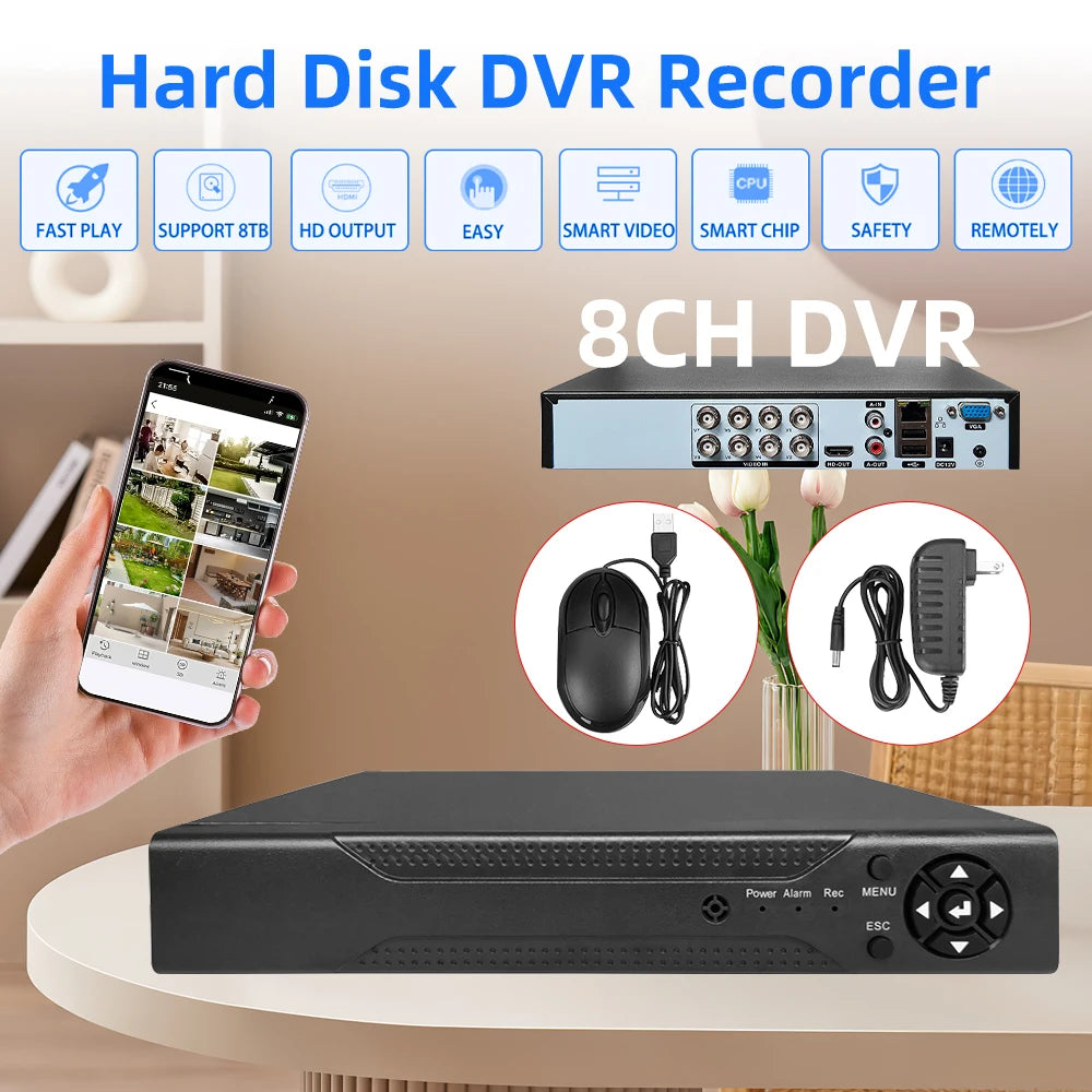 8-kanals H.265 DVR-inspelare för CCTV-system med rörelsedetektering