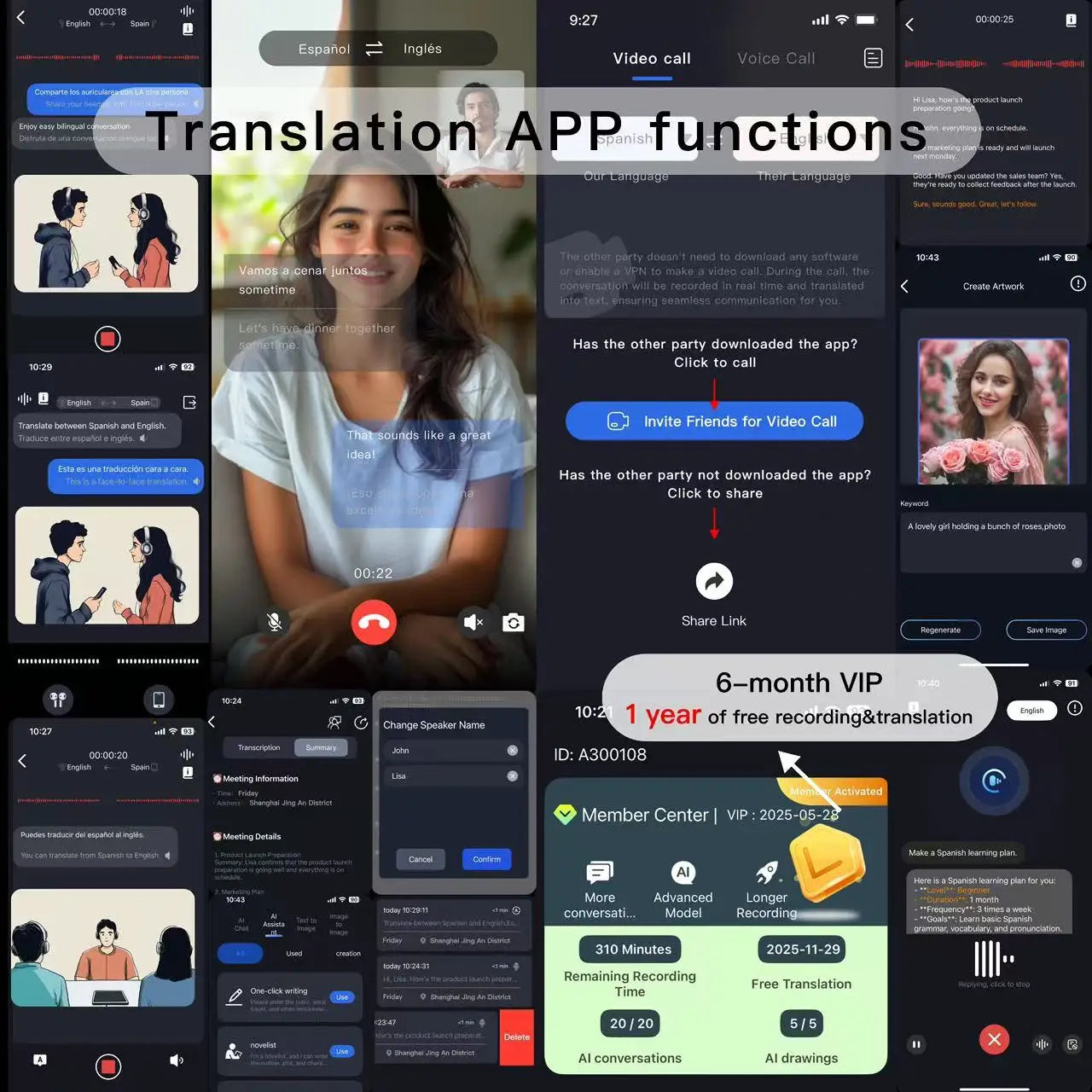 Lenovo LP49 AI Translation Headphones Wireless Bluetooth 5.4 Noise Reduction HD Call Earbuds Office Travel Real Time Translation 