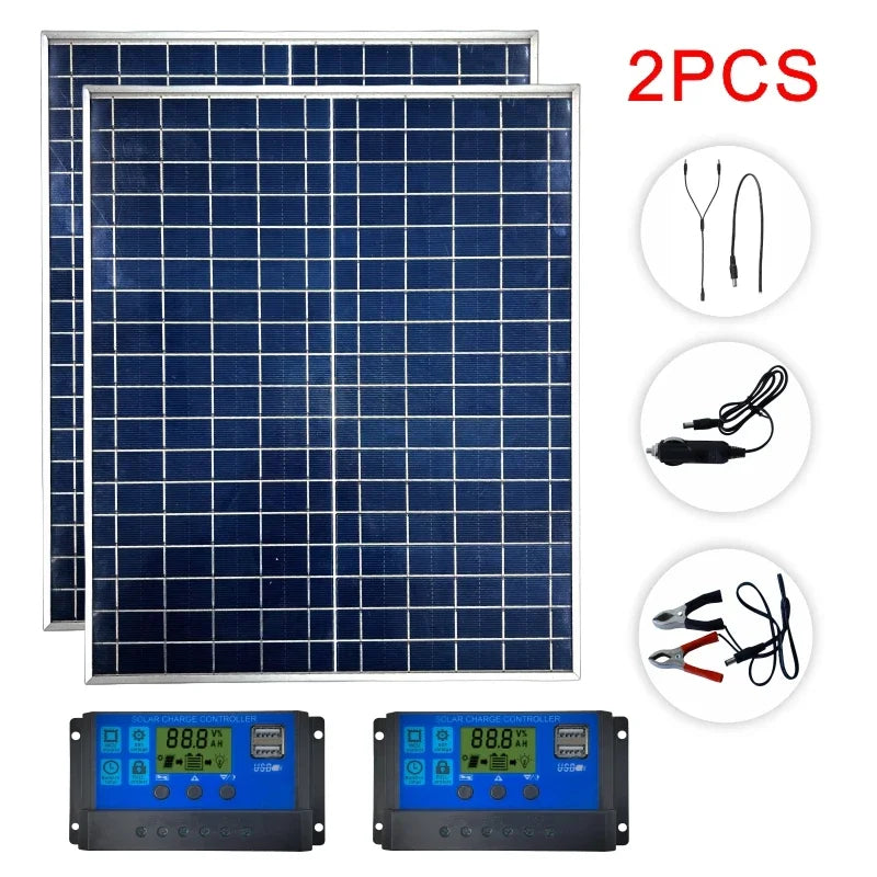 500W Rigid Monocrystalline Solar Panel with Aluminum Frame 12V Battery Charger for RV Camping Boat Home Off Grid Power USB