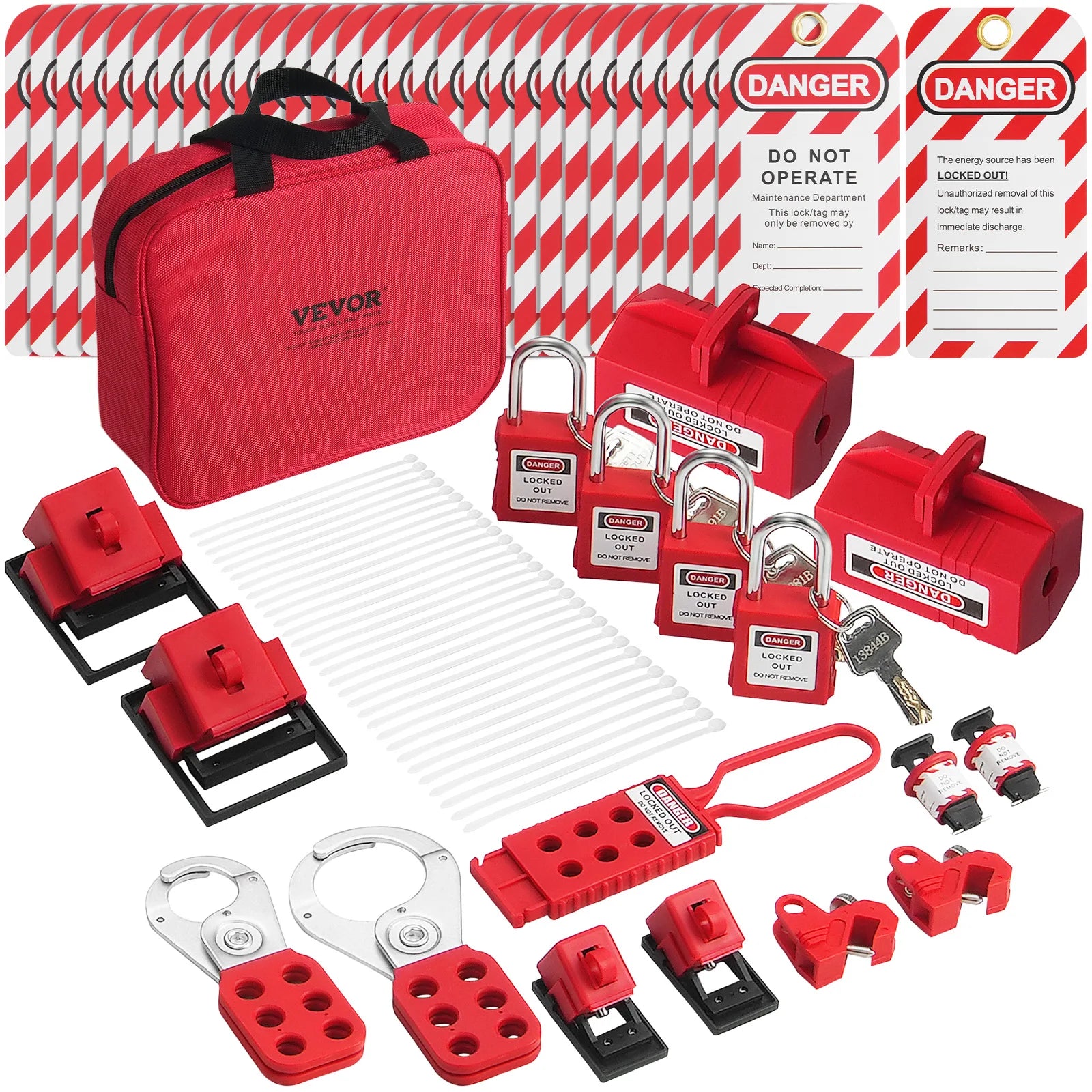 Kit di Blocco e Segnalazione Elettrica da 47 Pezzi con Lucchetti, Staffe e Etichette