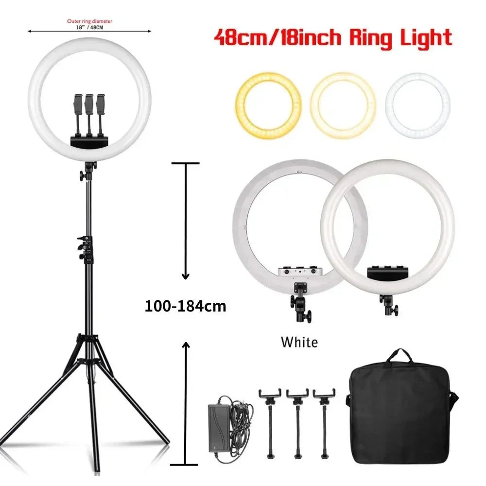 SH 18 Inch Thin Ring Light LED Selfie Video Lamp With Tripod Stand Phone Clip For YouTube Live Light Photography Studio 