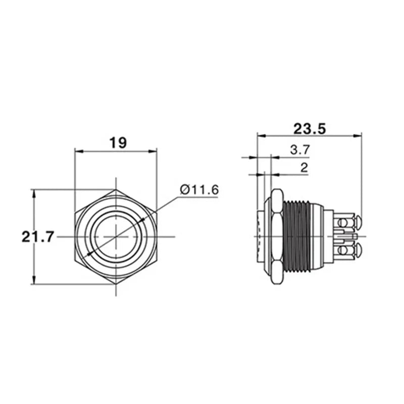 IP67 16 mm Metal Push Button Switch, Momentary ON-OFF
