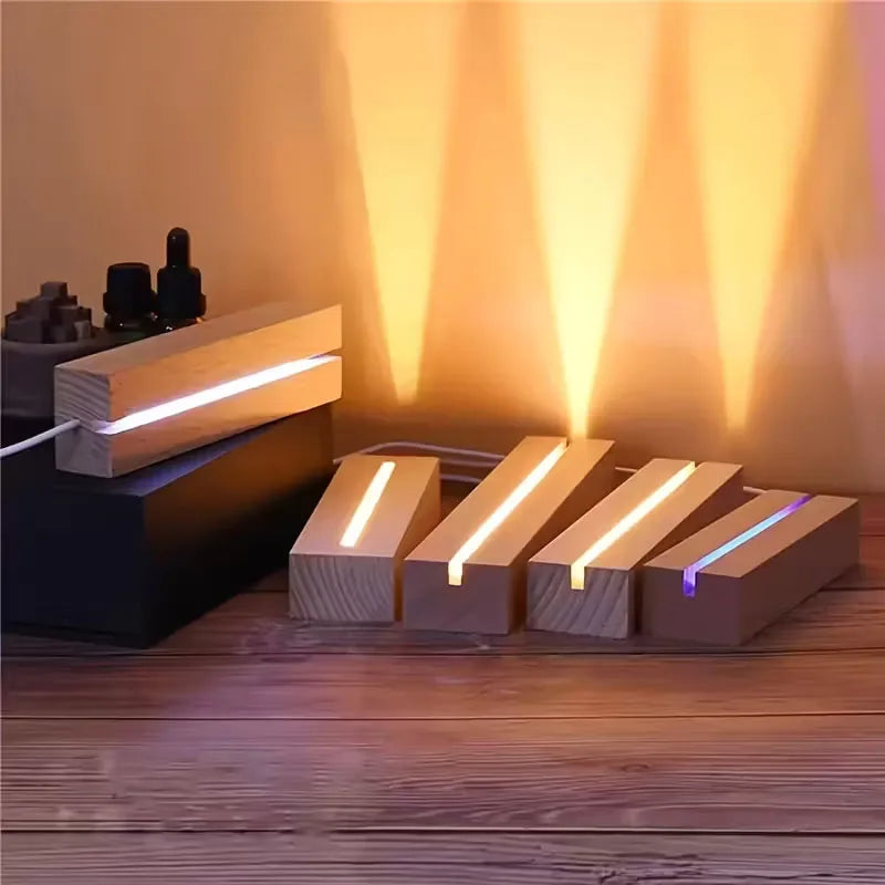 USB LED Wooden Display Base, Light Colour Options