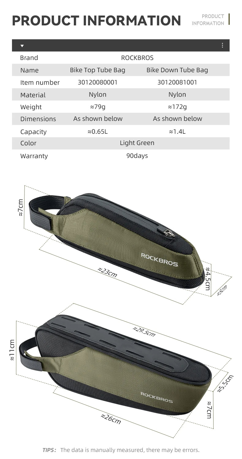 Bike Top Tube Frame Bag Rainproof Nylon Phone & Tool Storage