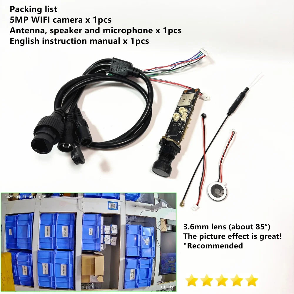 Mini 5mp Wifi Camera 5MP HD P2P Size 18mm Audio Wireless IP Camera Module PCB SD Card Slot for Home CCTV Camera System Hieasy