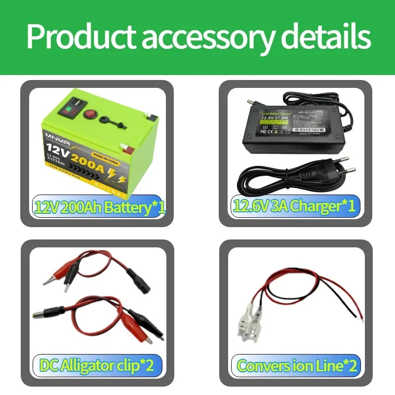 12V 200Ah LiFePO4 Solar-Batterie, Tiefzyklus Wiederaufladbare integrierte BMS Lithium 200000mAh für Power Wheels, Scooter, Fischfinder