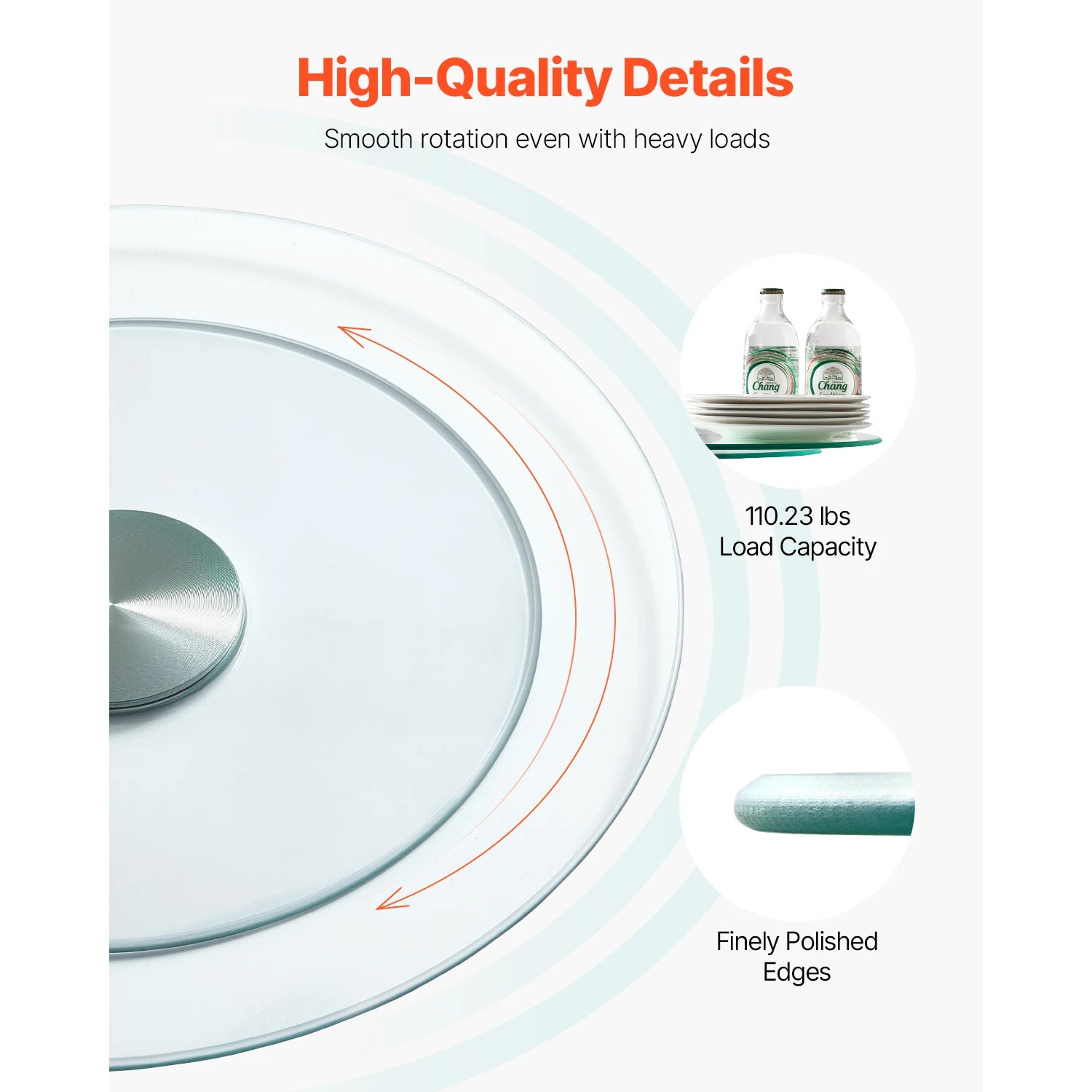 SucceBuy 20/24/30in Glass Lazy Susan Turntable 360° Rotation Tabletop Rotating Tray for Family Gatherings Banquets and Weddings