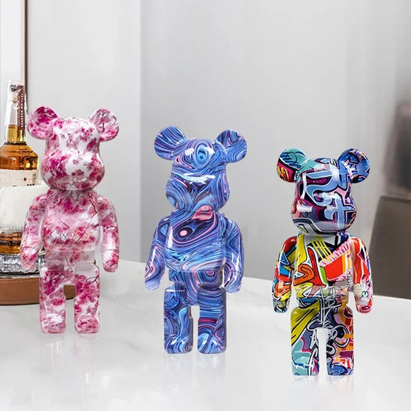 27cm/10Inches Graffiti Bear Figurine Home Decor Animal Abstract Ornament Storage Money Jar Modern Room Sculpture Table Decor 
