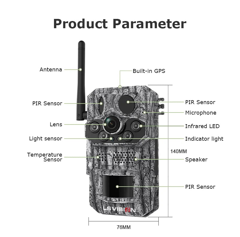 5MP 4G Solar Trail Camera with GPS, 3 PIR Sensors, 125° Detection, 0.2s Trigger, 940nm IR, IP66 Waterproof