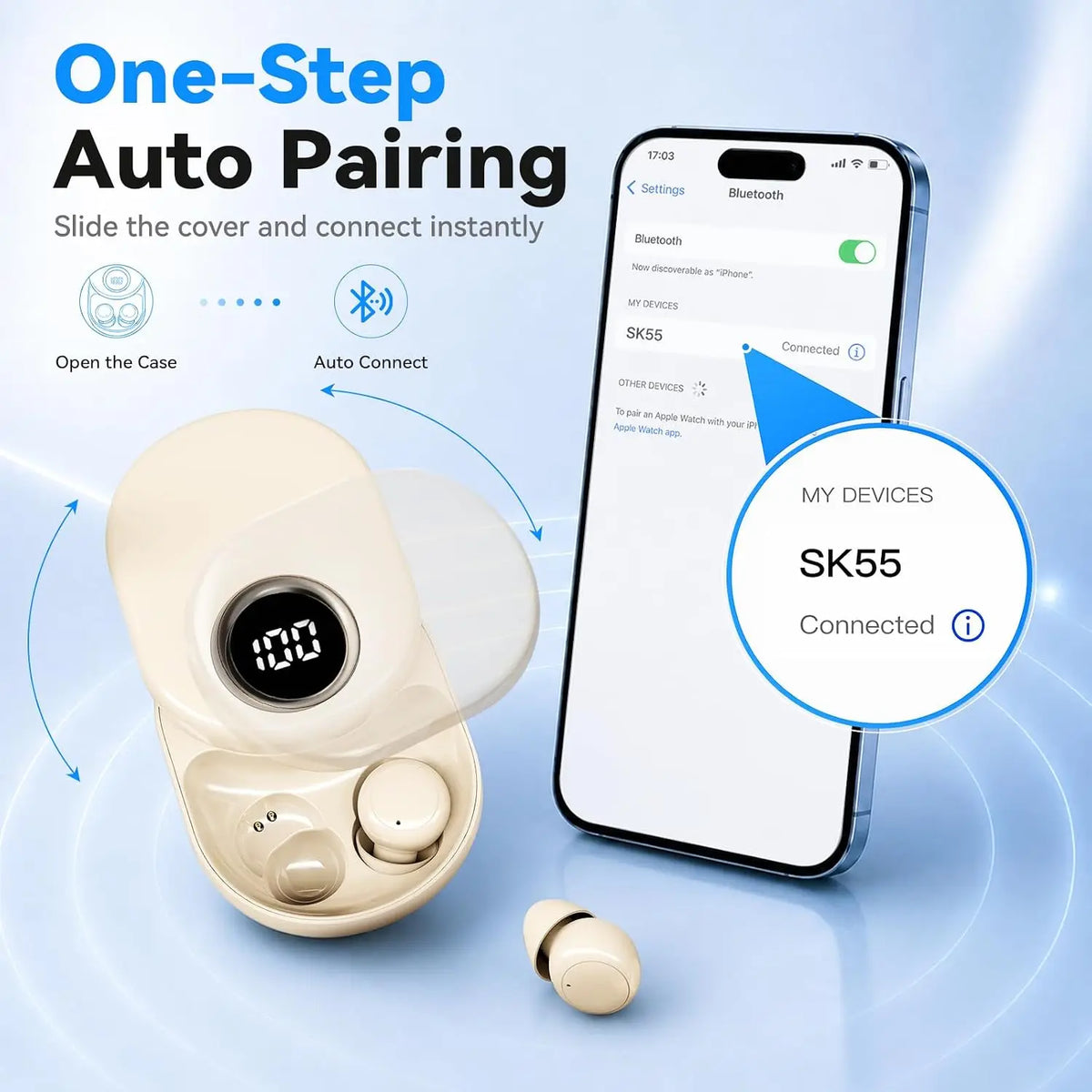 INSONIXN SK55 Mini osynliga trådlösa Bluetooth‑öronlurar för små öron sovning musik skolmaterial