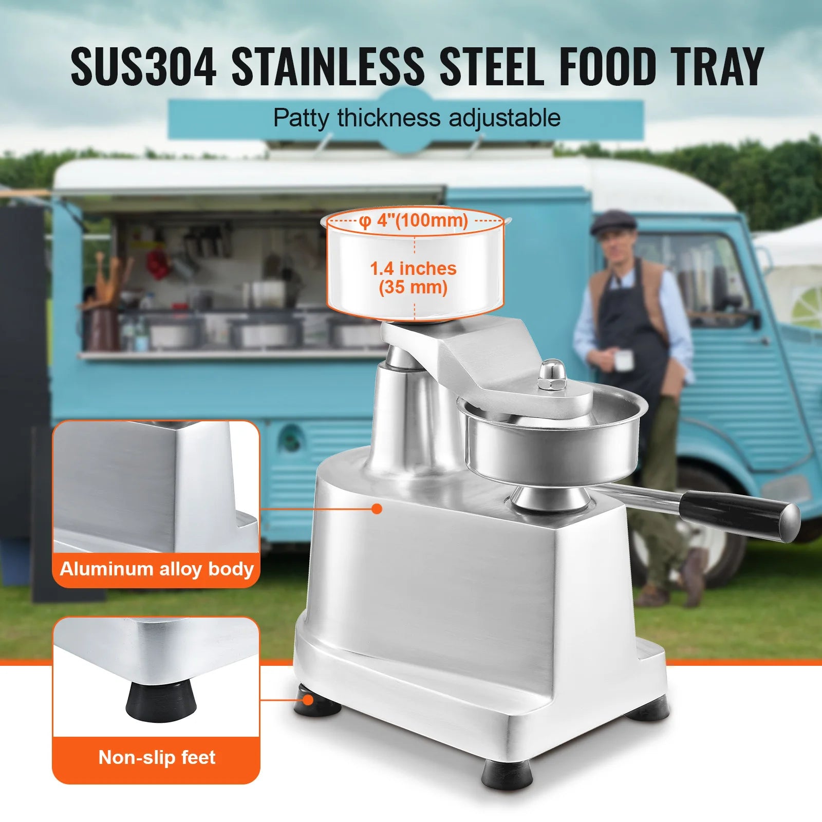 SucceBuy Commercial Burger Patty Maker 100mm/4in Hamburger Beef Patty Maker Food-Grade Stainless Steel Bowl Burger Press Machine
