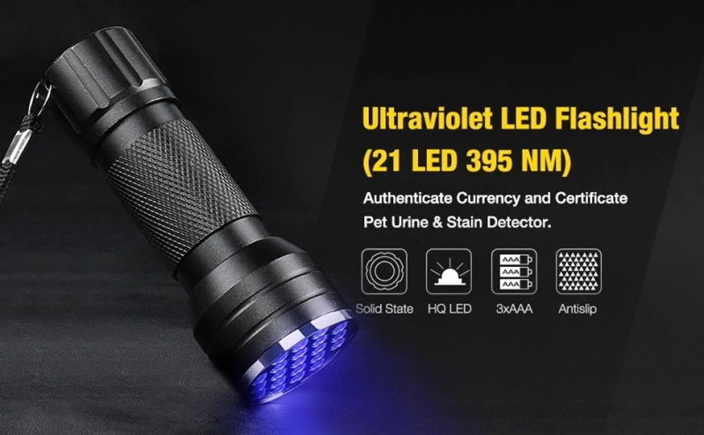 Portable 21 LED UV Ultraviolet Flashlight Blacklight 395NM Mini Torch Flash Lamp For Pet Urine Stains Black Light Flashlights 