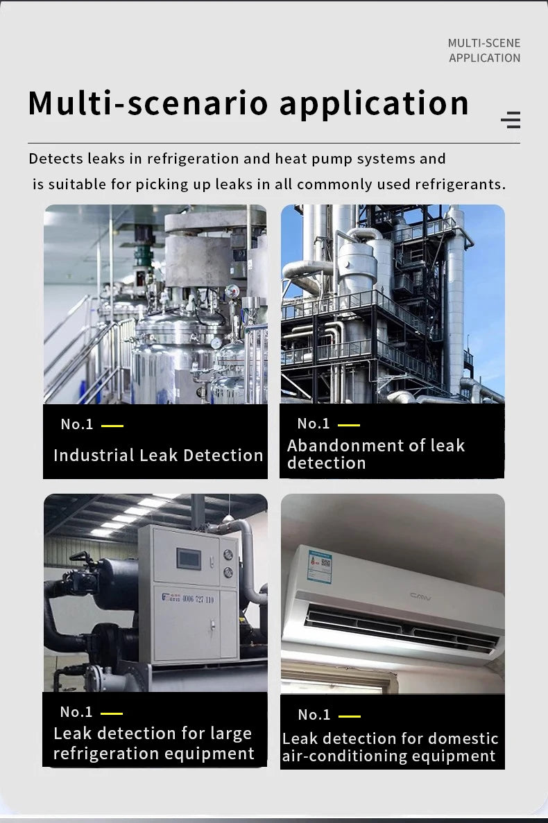 HVAC-kjølemiddel lekkasje-detektor med strømalternativer