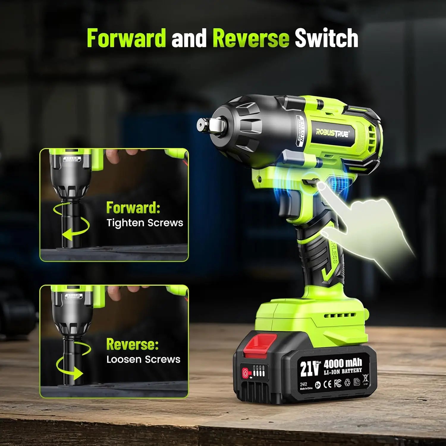 1200Nm 1/2 Inch Cordless Impact Wrench with 2 x 4.0Ah Batteries