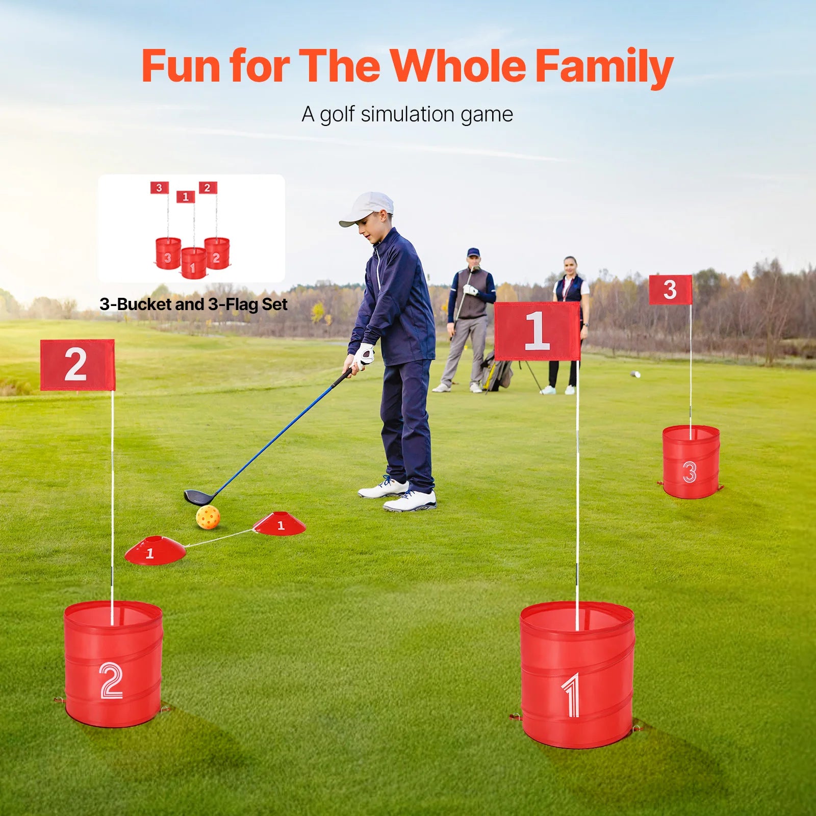SucceBuy 3/6/9 Hole Backyard Golf Game Portable Bucket Golf Course Practice Chipping Games for Family Outdoor Sports