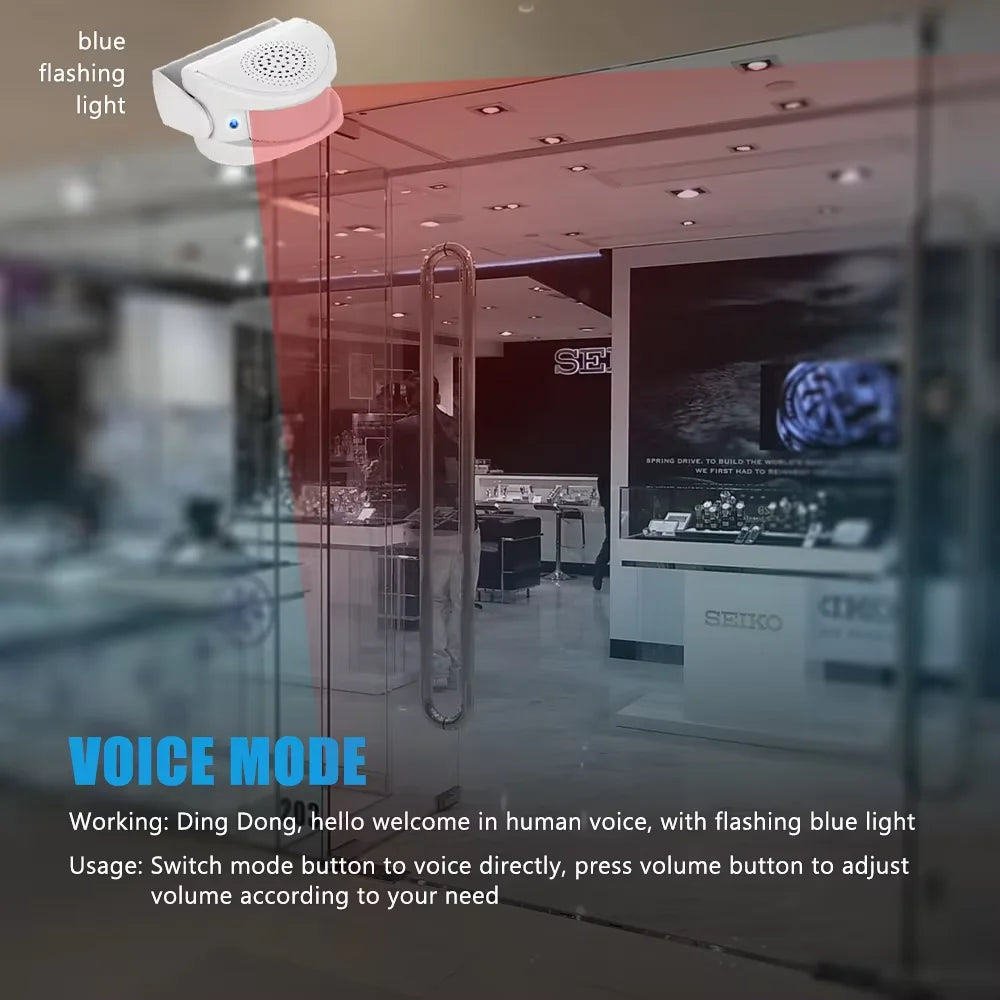 Wireless PIR Motion Sensor Door Chime Alarm with 3 Modes