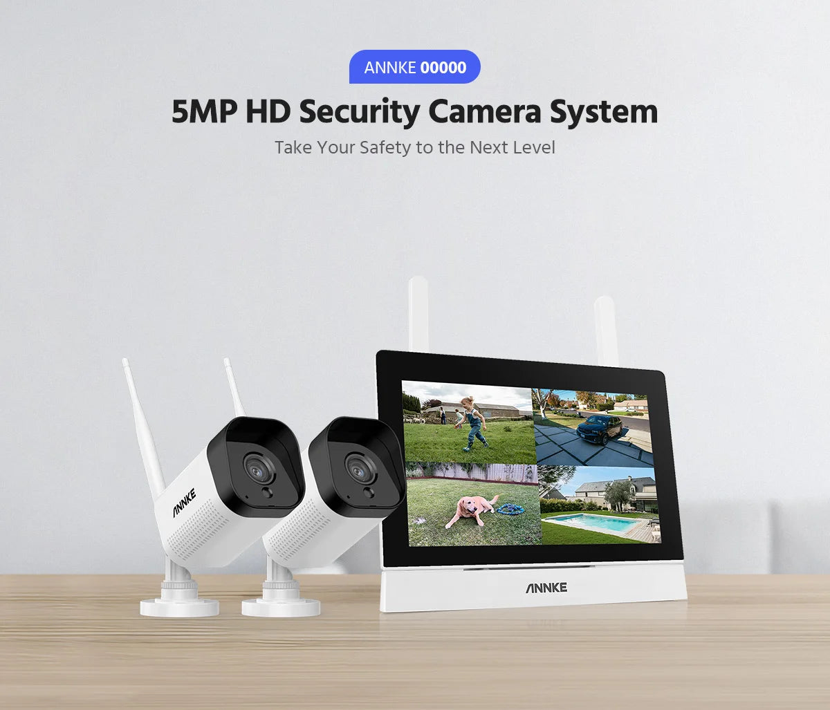 Trådløs Sikkerhedssæt 4CH 7-tommer Touchscreen 5MP HD NVR Kameraer