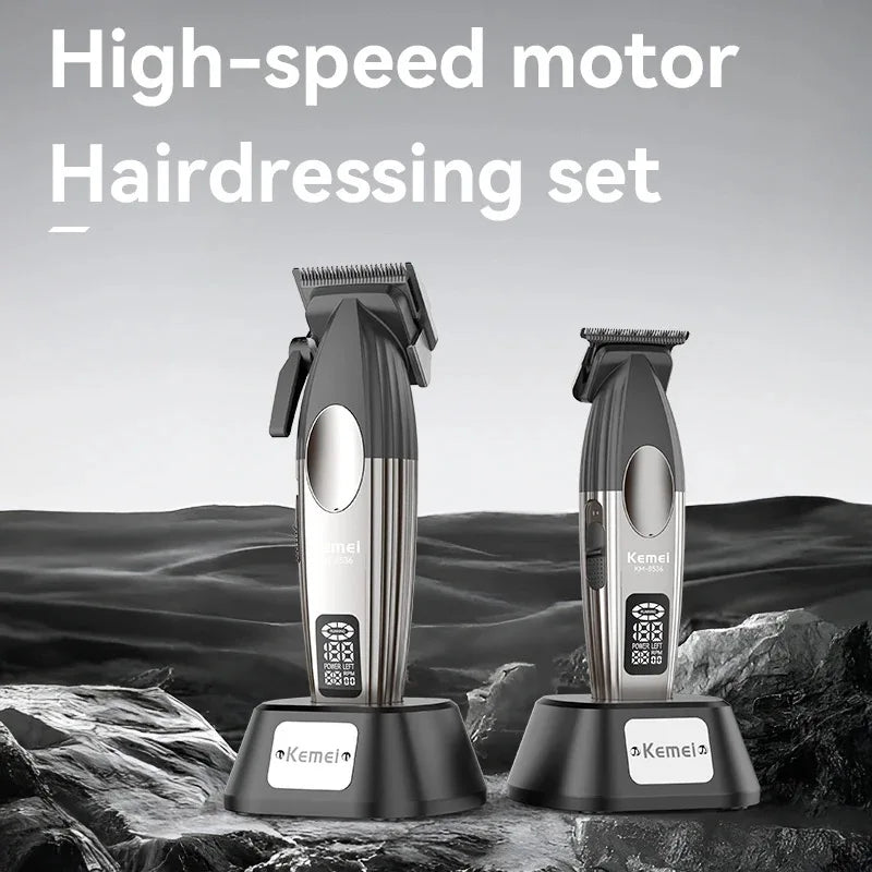 Kemei KM-8536 Draadloze Haartrimmer- en Scheerset met LCD-scherm