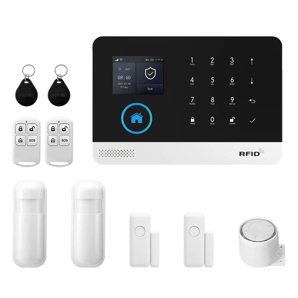 PGST WiFi GSM 2G Tuya Smart Life Home Alarm Security System Kit Alexa Automation Alarm Security Protection Door Motion Detector 