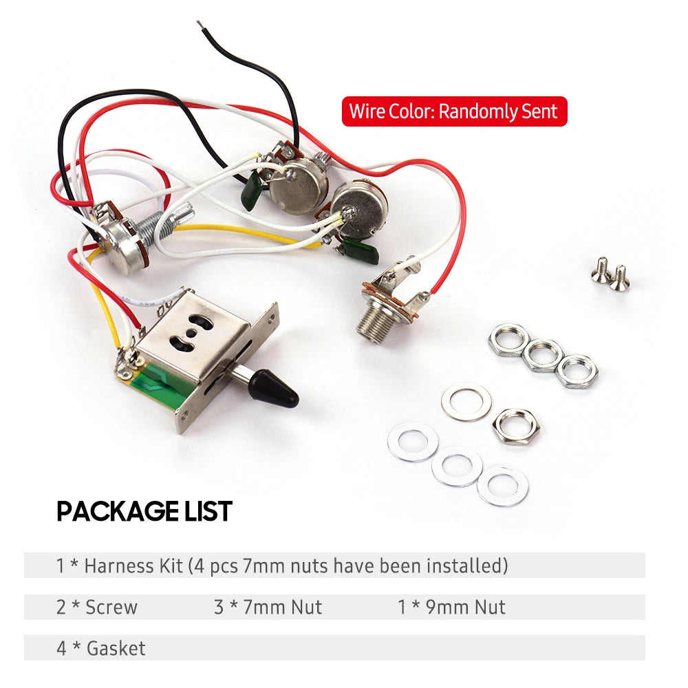 Prewired Guitar Harness with 500K Pots and Five-Way Switch