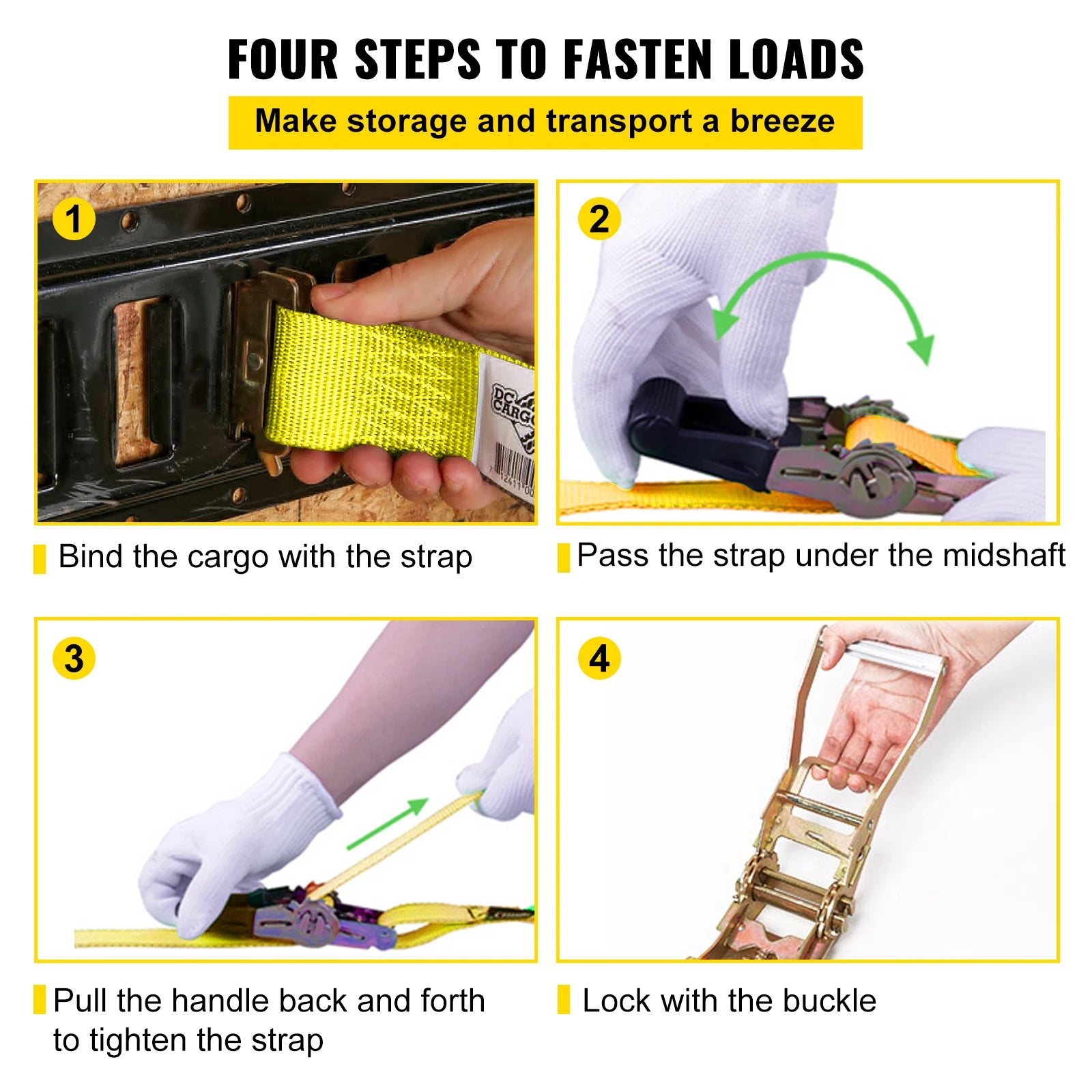 E-Track Ratchet Straps 2" Heavy-Duty Tie-Down Set 4,400 lbs Strength