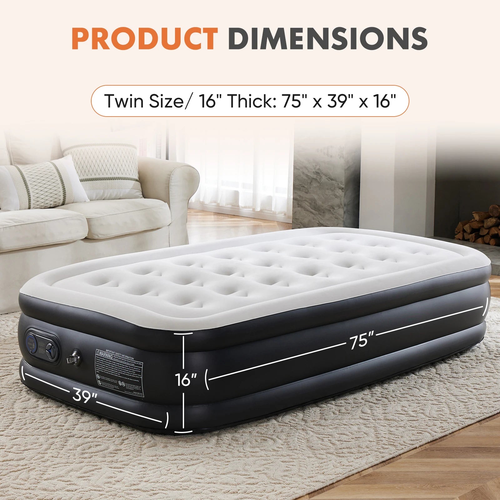 Matelas gonflable double hauteur 16" avec pompe intégrée, capacité 660 lb