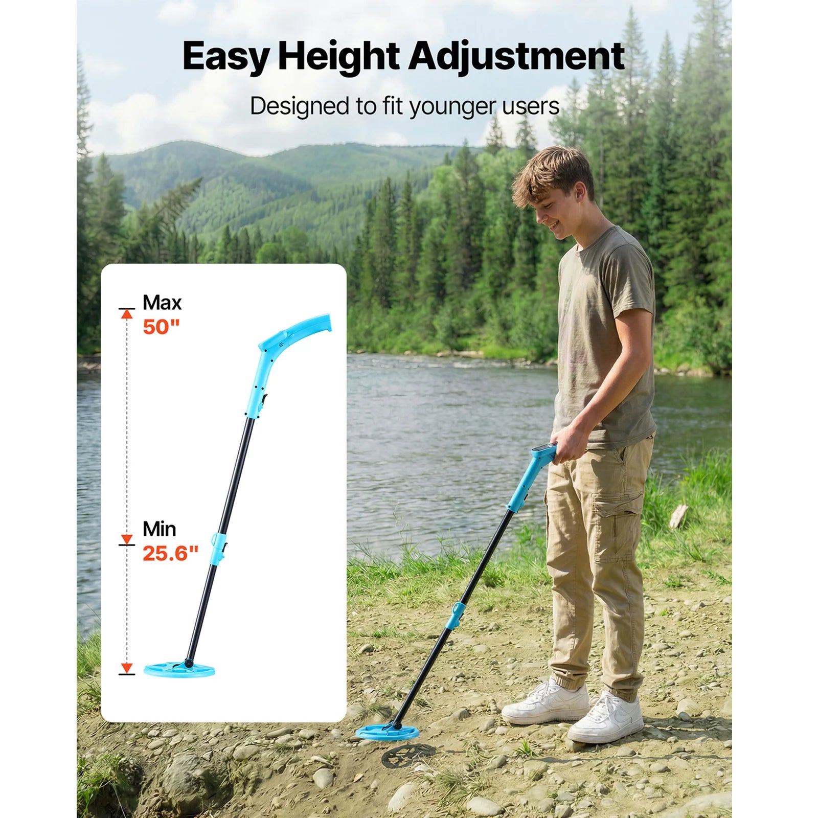 SucceBuy Metal Detector 4" Lightweight LCD 6" IP68 Waterproof Search Coil Adjustable 25.6-36.6" Accuracy For Gold Exploration