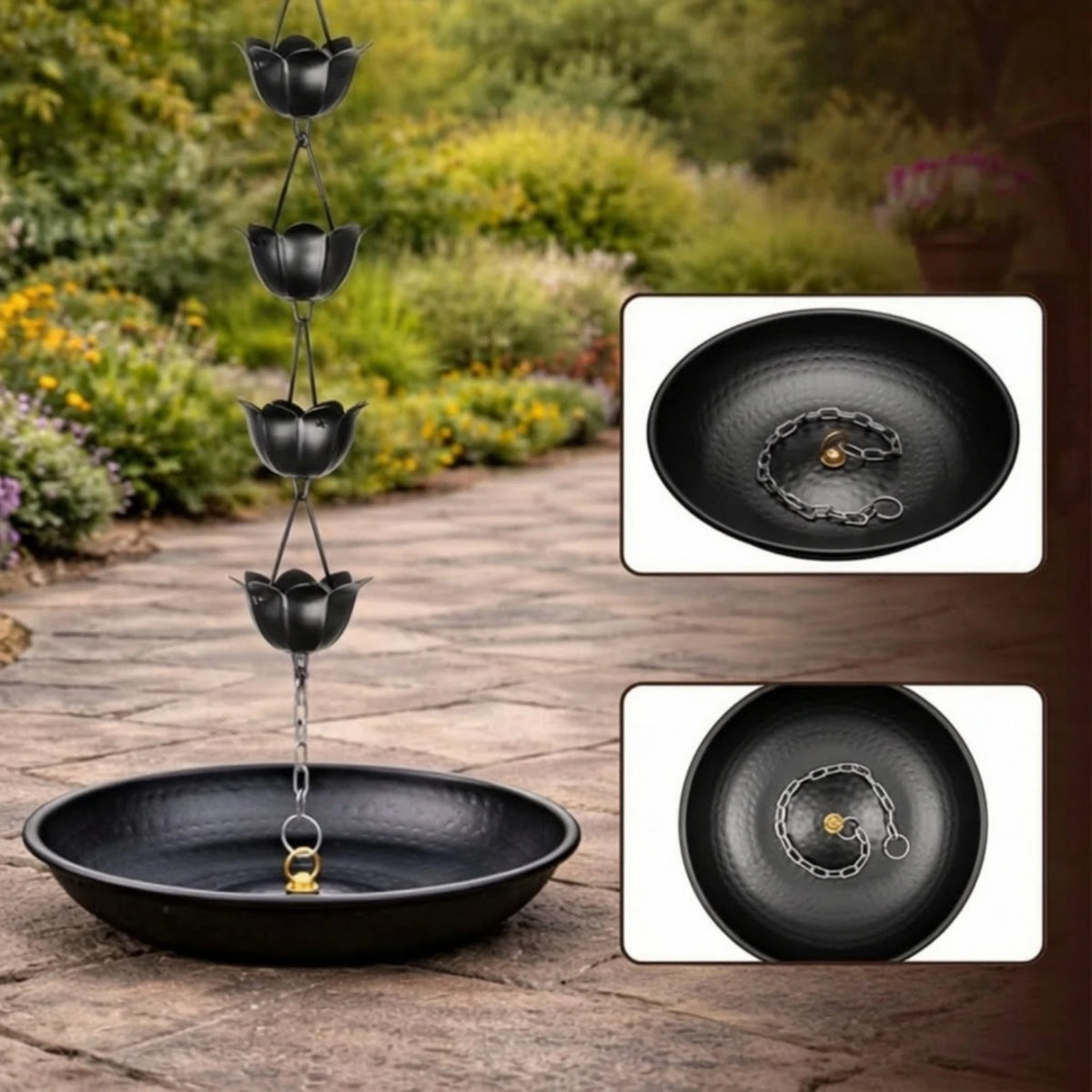 Textured Metal Rain Chain Basin, 12-Inch