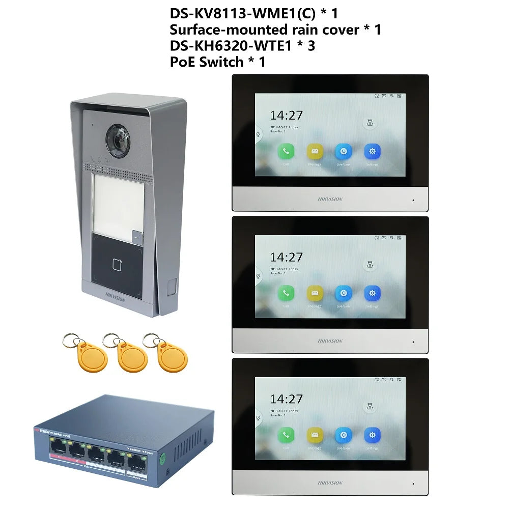 HIKVISION Original Multi-language 802.3af POE Video intercom KIT,include DS-KV8113-WME1(C) & DS-KH6320-WTE1 & PoE Switch Spy-shop.com