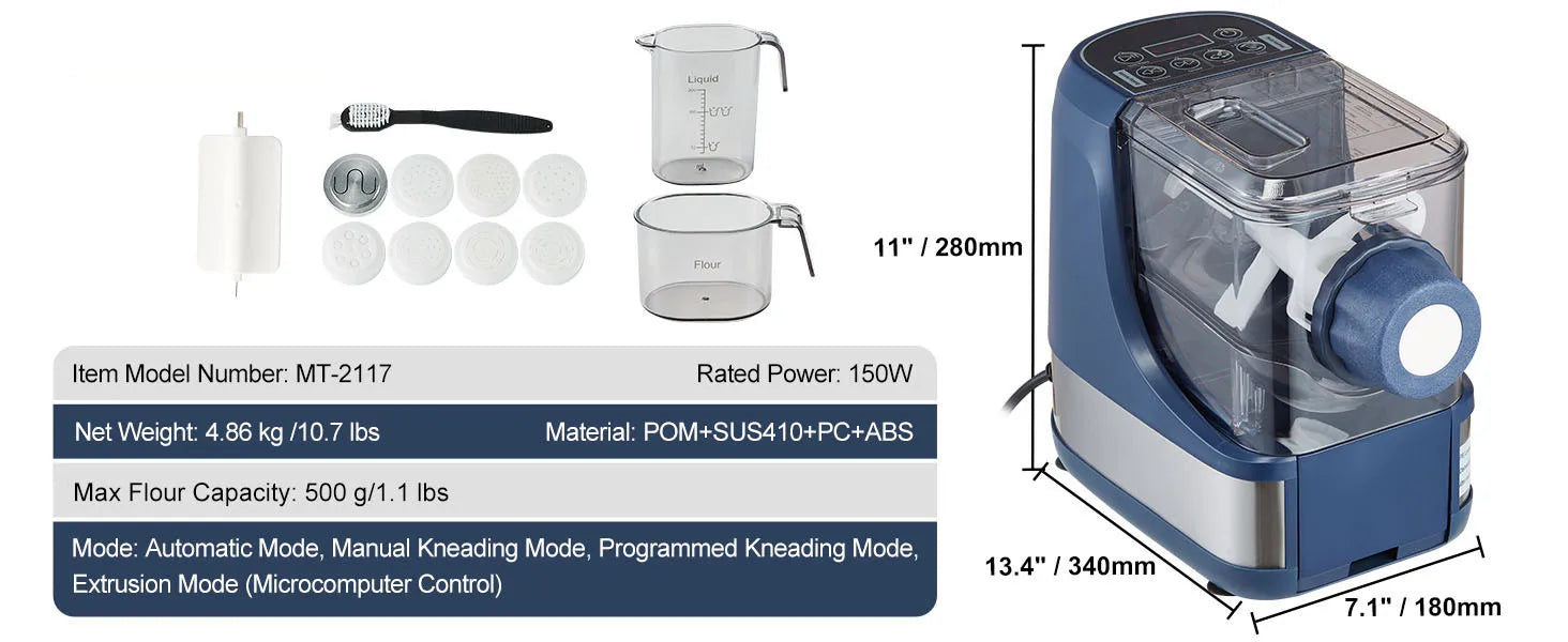 Automatic Electric Pasta Maker with 4 Modes & 500g Capacity