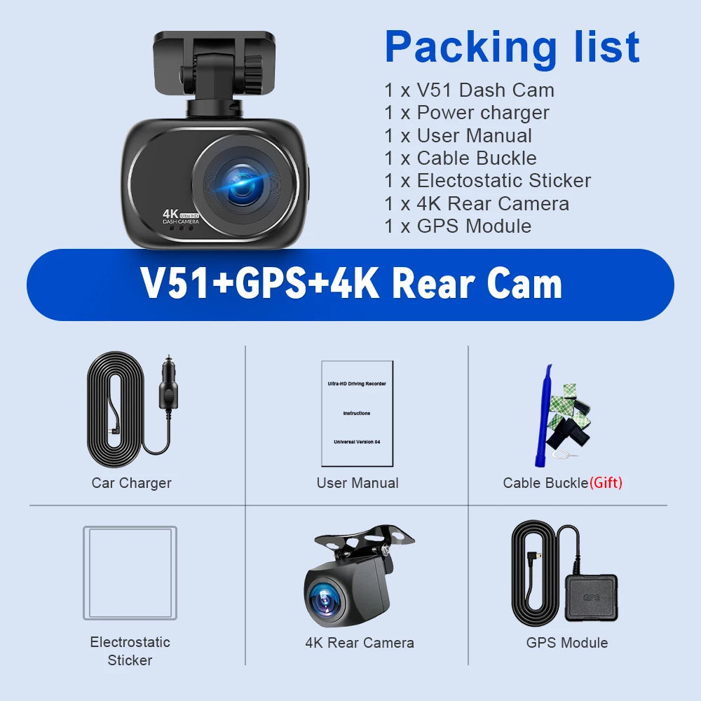 Soam 4K+4K Dash Cam Front and Rear Built-in WiFi 170°Wide Angle 2" IPS Screen Night Vision WDR 24H Parking Mode Mini Black Box