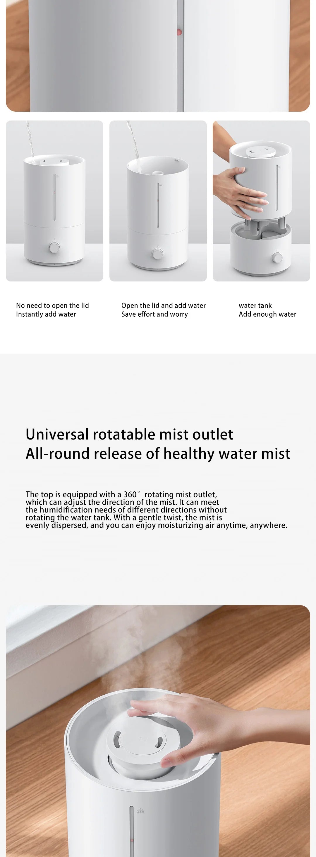 Xiaomi Luftfuktare 2 4L Tyst Dimma Luftfuktighetskontroll 300mL/h