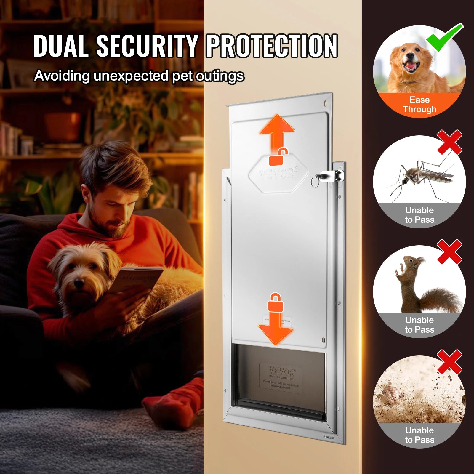 Haustiertür aus Aluminiumrahmen mit abschließbarer Klappe, wetterfeste Hundetür