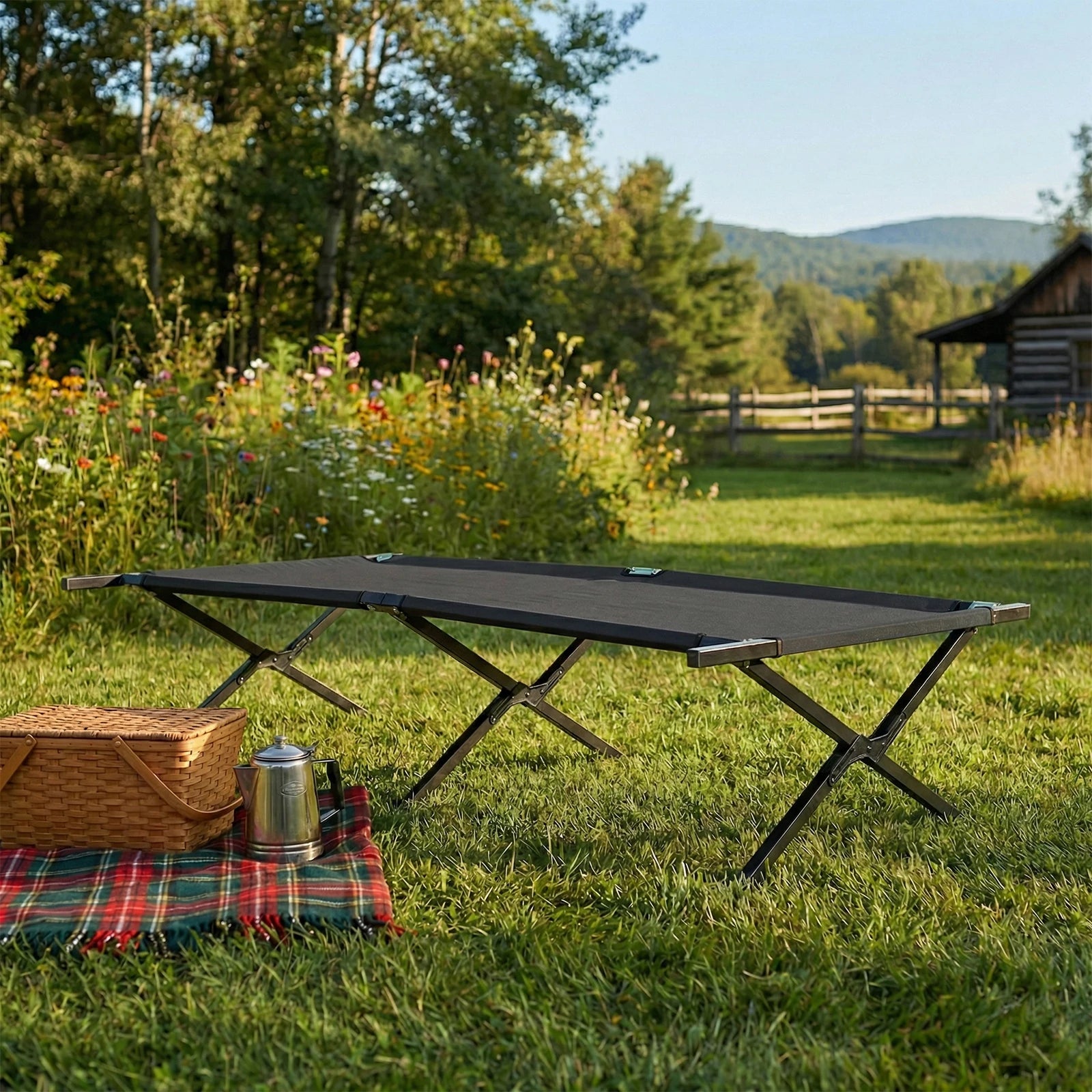 Collapsible Camping Cot 73" x 36" Folding Outdoor Lounger Bed
