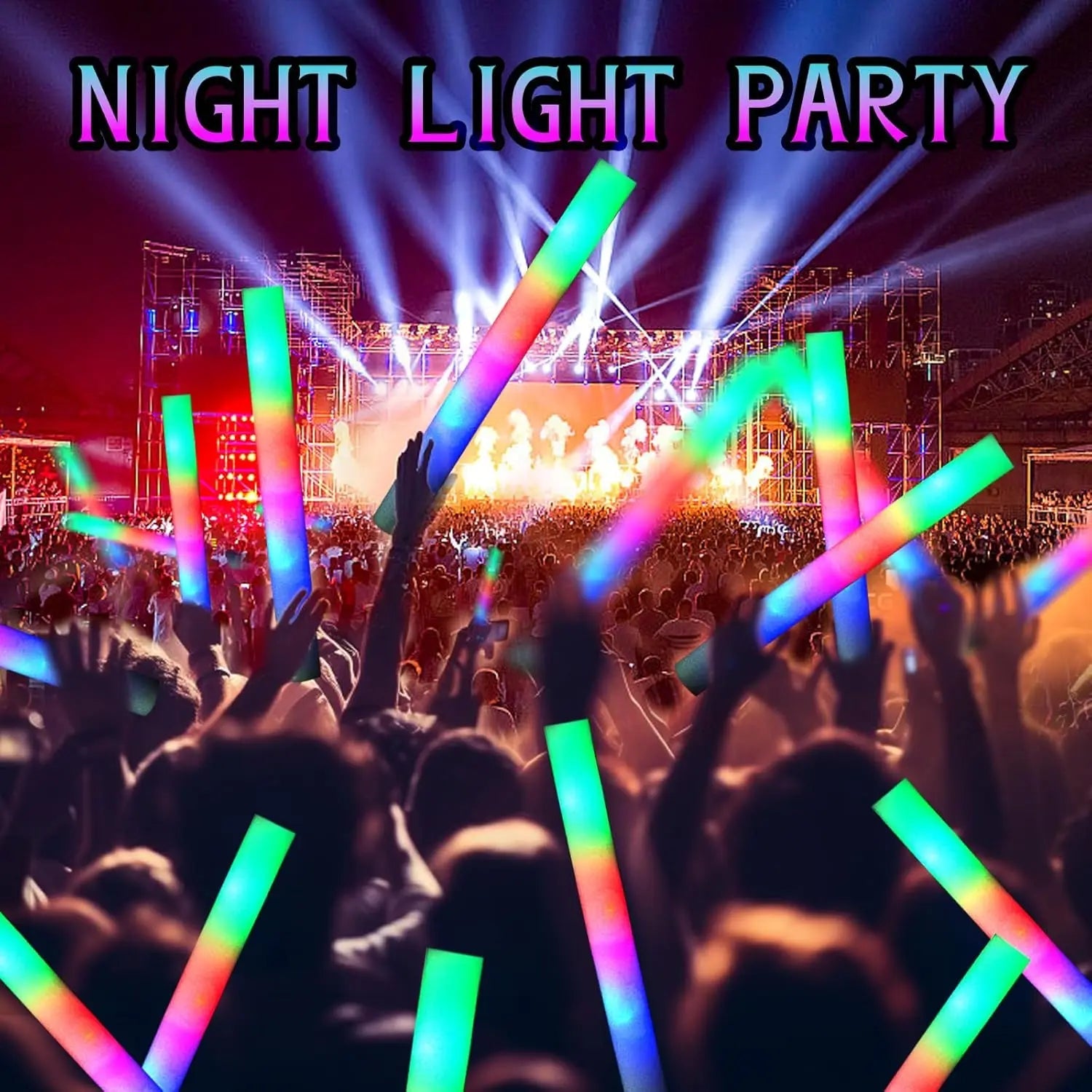 30Pcs Foam Glow Sticks with 3 Modes Colorful Led Flashing Glow Stick Glow in The Dark Party Supplies for Wedding Raves Concert 