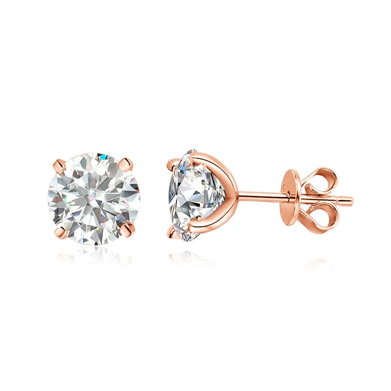 Smyoue 0.2-3CT Rose Gold Color Moissanite Stud Earrings for Women Sparkling Classic Wedding Lab Diamond Earring Pure 925 Silver 