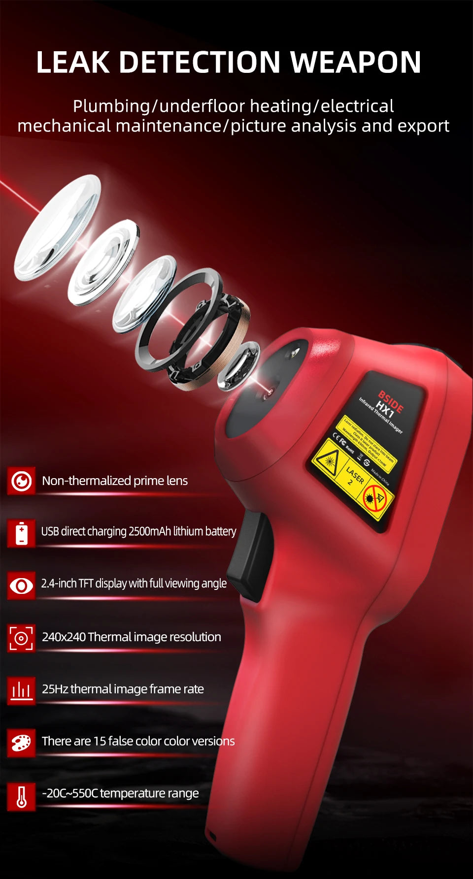 240x240 Thermal Imaging Camera Infrared Temperature Scanner -20°C to 550°C