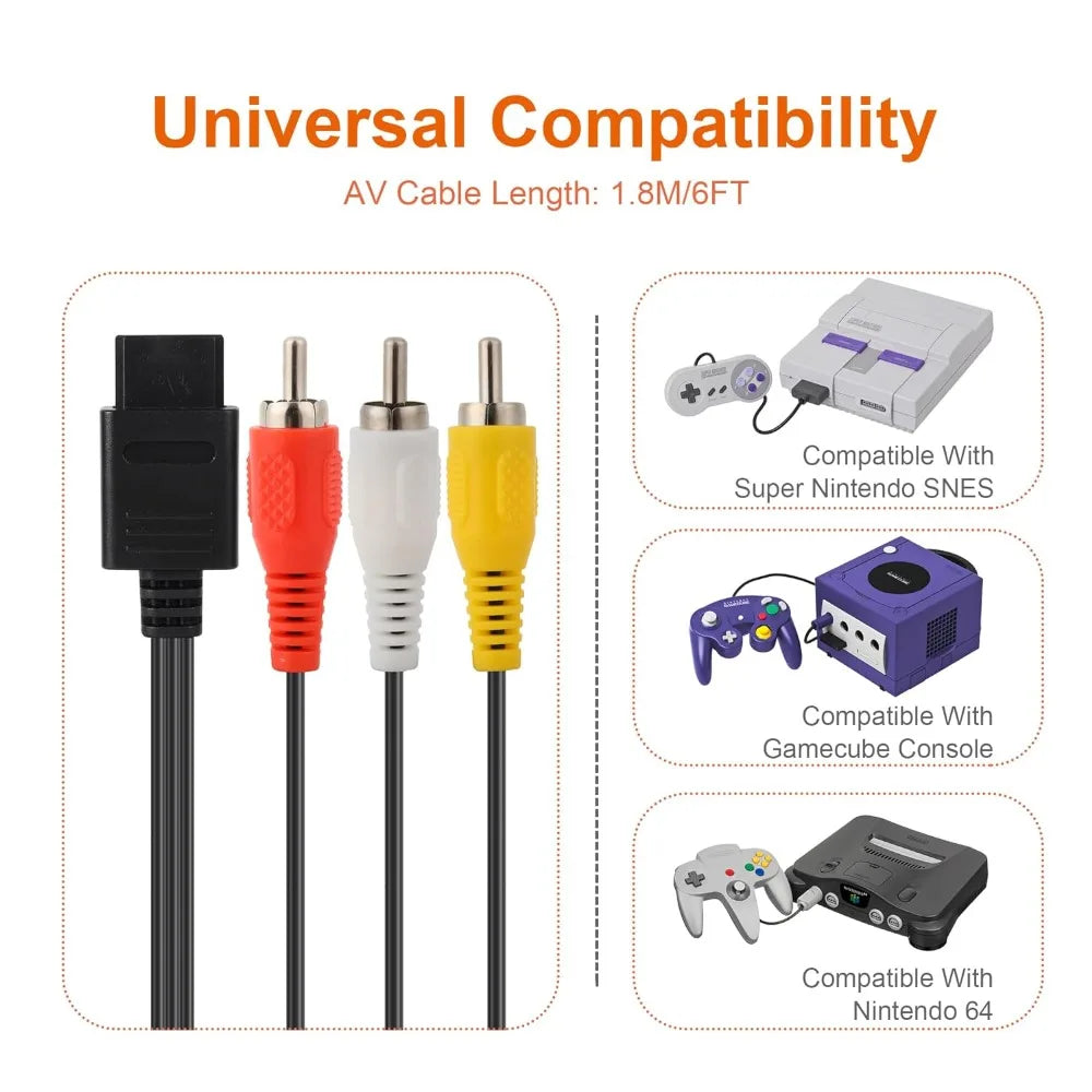 Cavo AV composito da 1,8 m per N64, GameCube e SNES