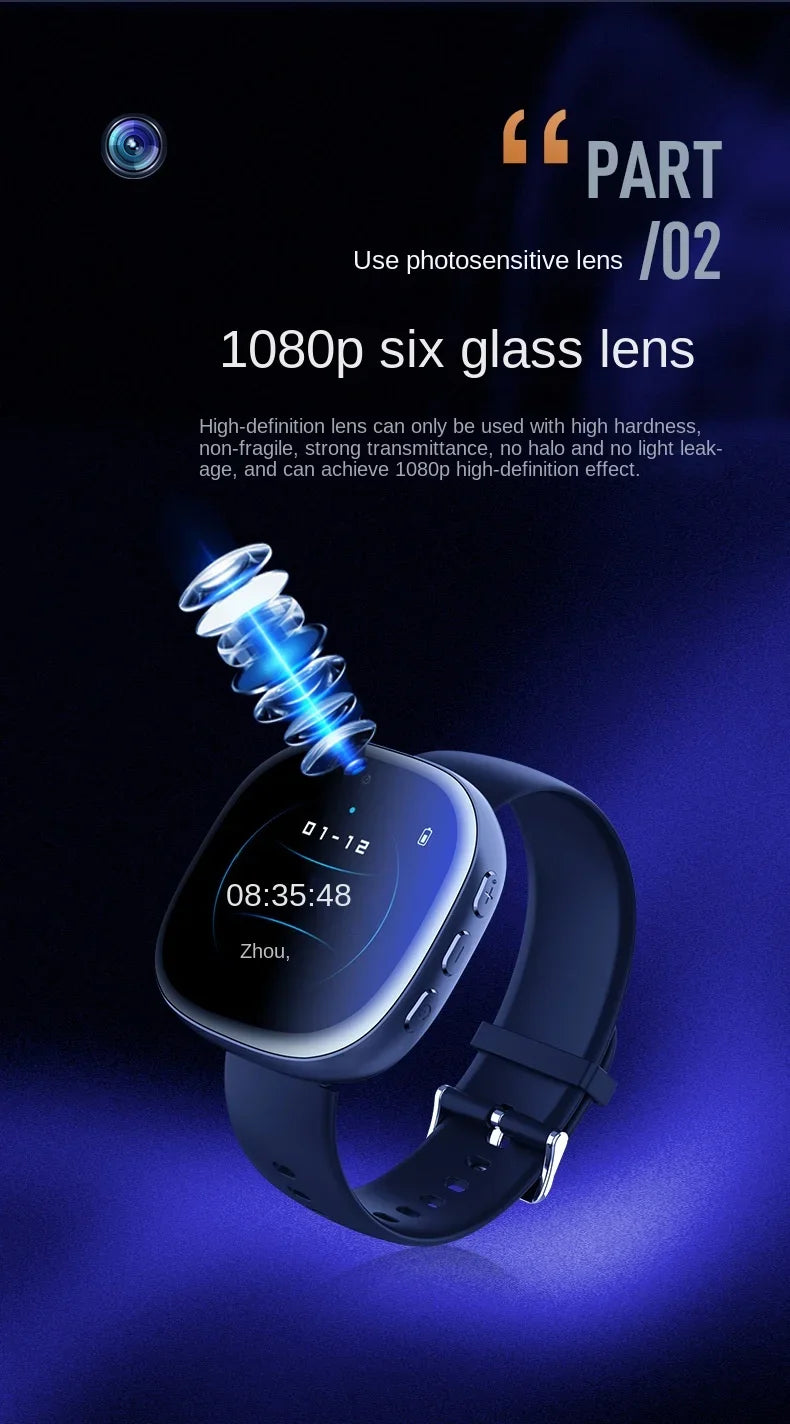 1080P Watch Mini Camera Audio Video Sound Voice Recorder Micro Smart Watch 4-128GB Sport DV Noise Reduce Recording Smart Watch
