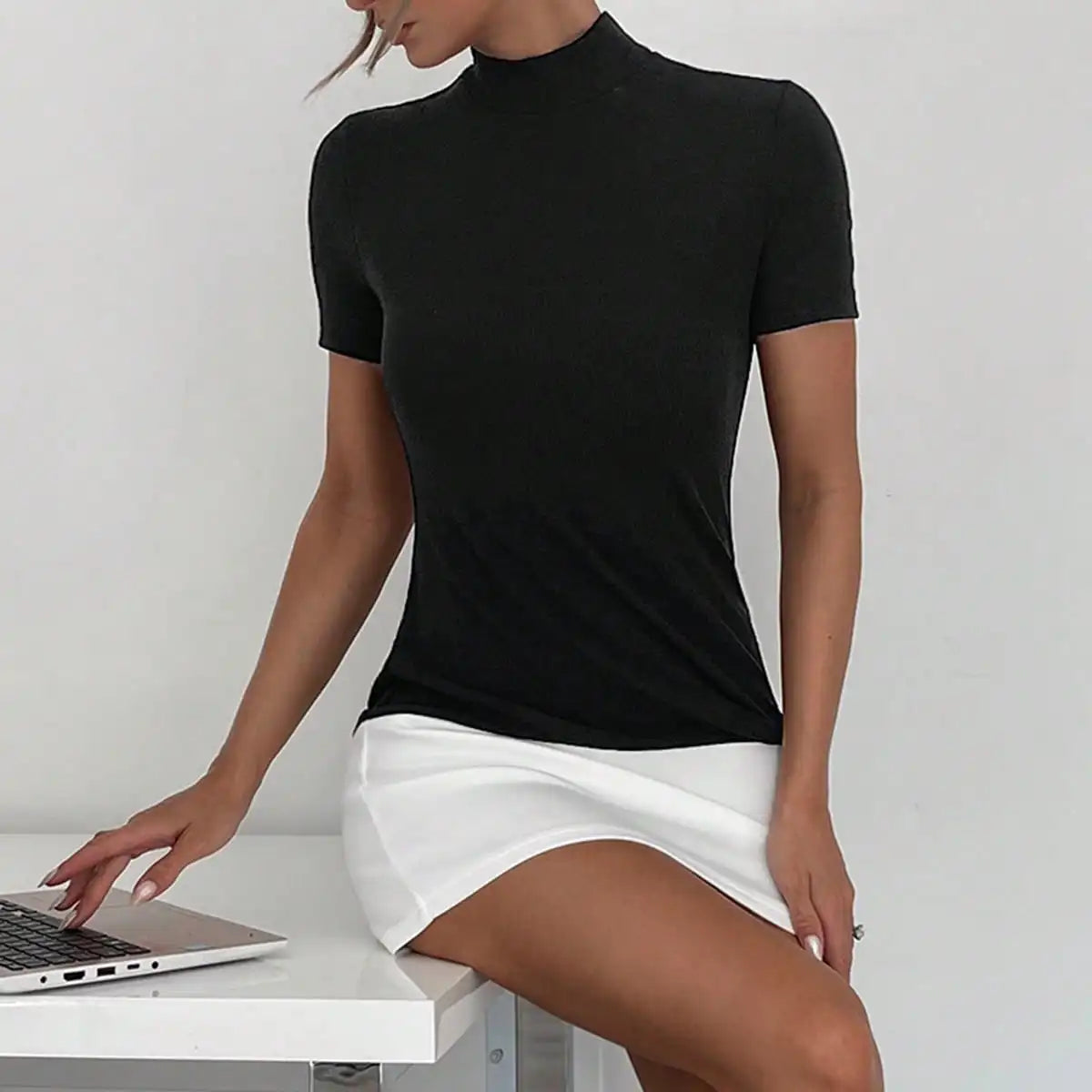 New Spring and Summer Workplace Commuter Office Woman Elite Style Contrast Color Splicing Simple Ultra-short Dress Woman 