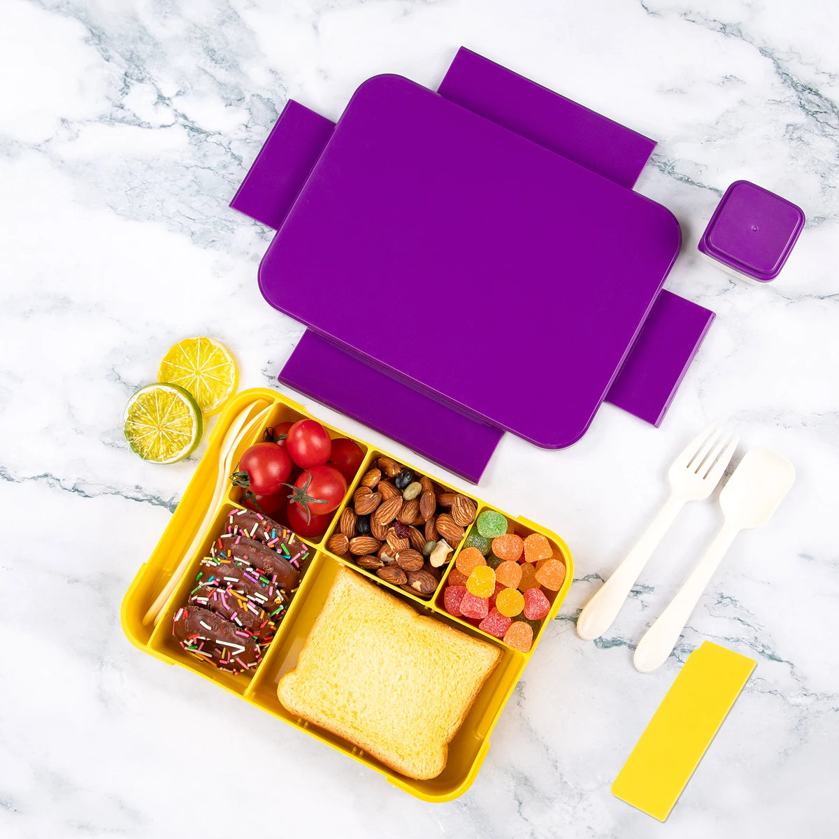 Caixa de almoço bento com divisórias, 1330ml, com talheres
