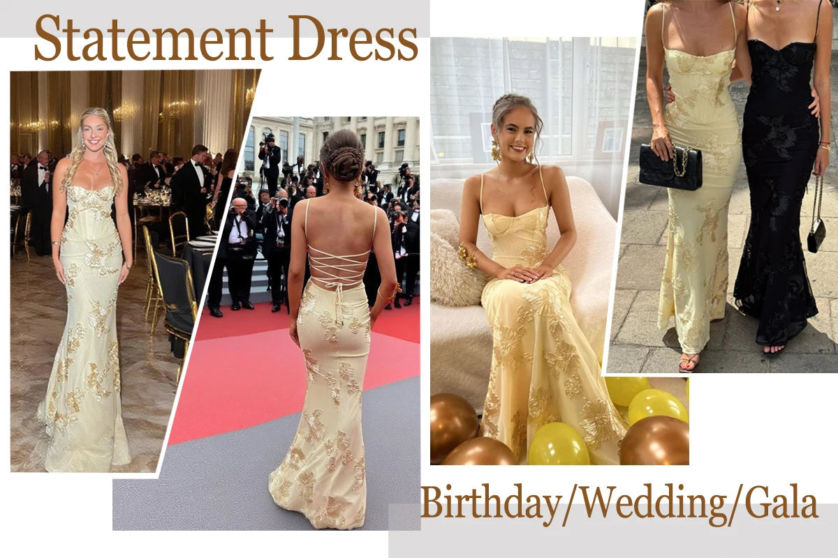 Mingmingxi 2024 Summer Lovely A Line Dress Yellow Sexy Party Dresses Hollow Out Lace Up Elegant Holiday Dress Women 