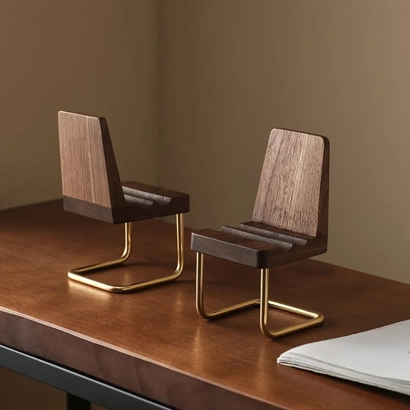 Wooden Chair-Style Desktop Phone Stand