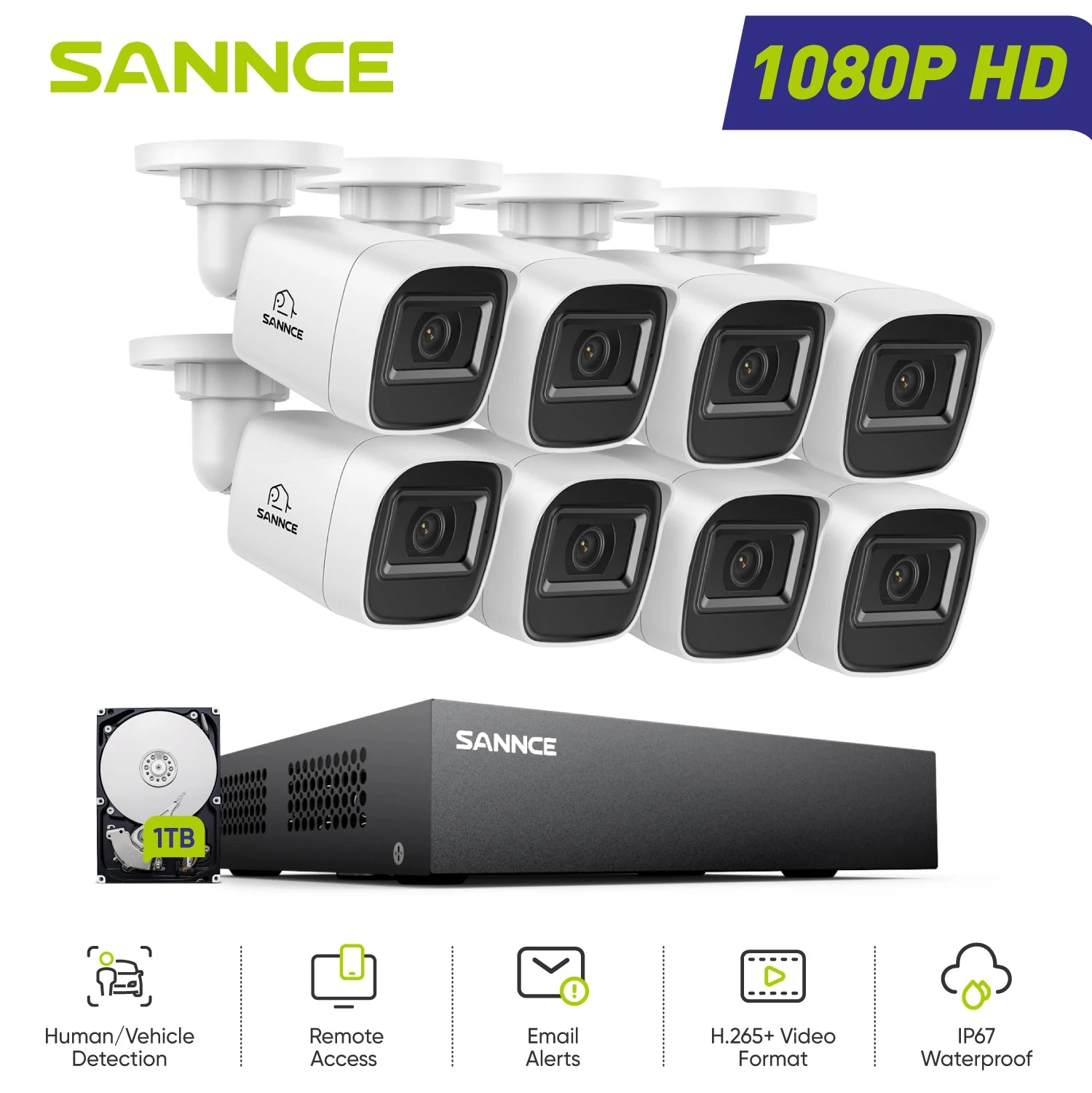 SANNCE 8CH 1080P Security Camera System with Night Vision