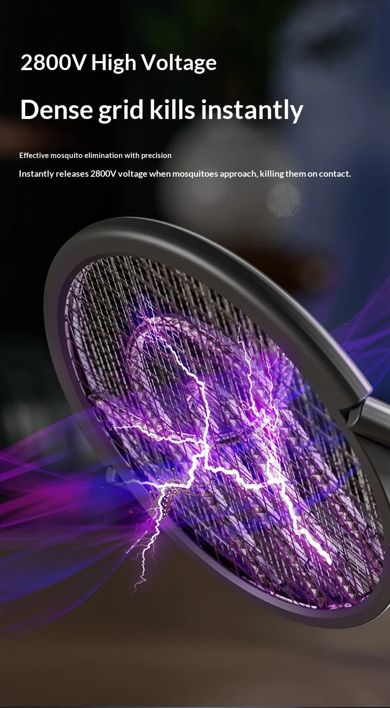 Rotating Head Rechargeable Electric Bug Zapper Racket