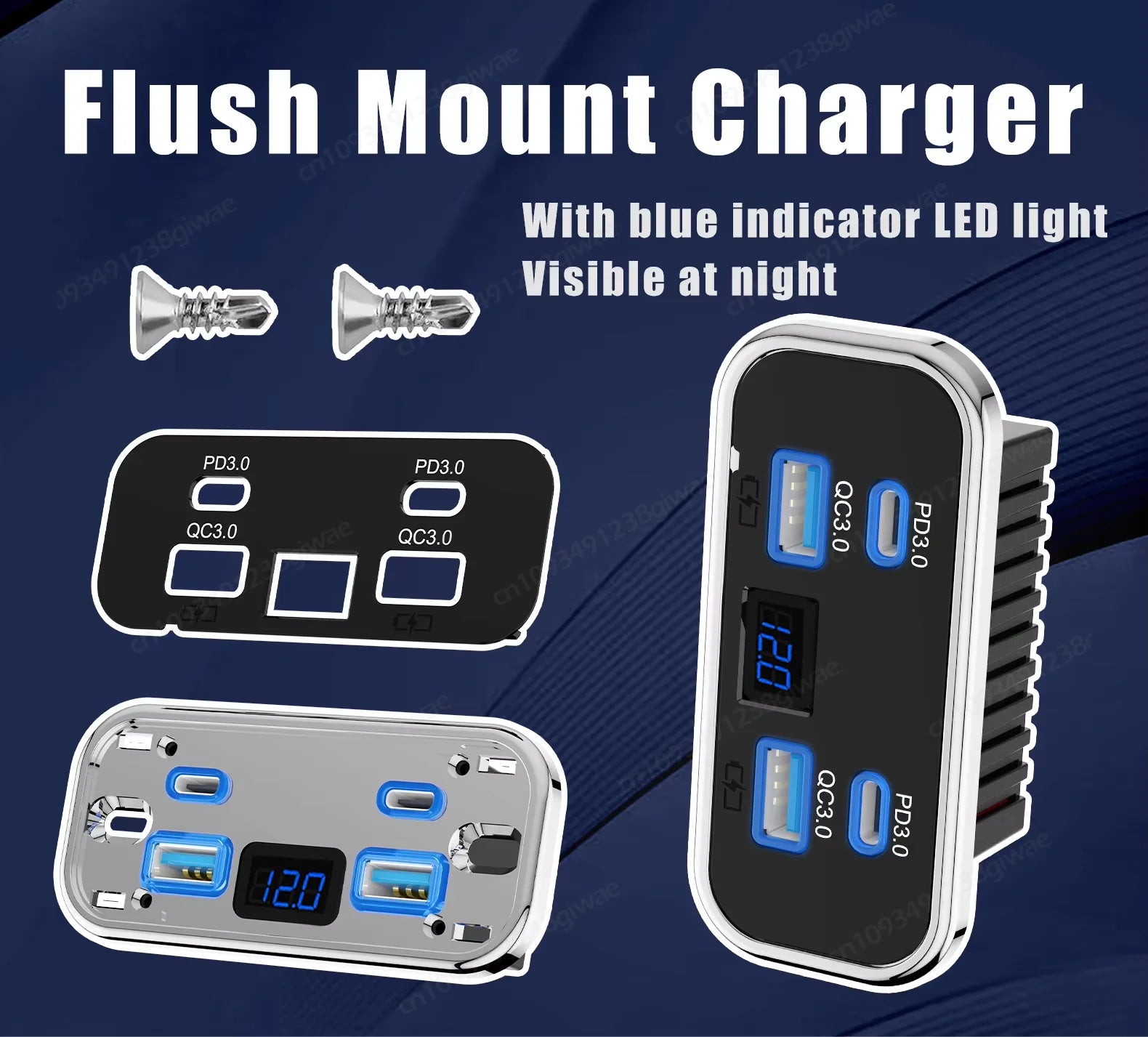 NOVO Carregador de Parede com 4 Portas USB 12-24V para RV, Carregamento Rápido para Carro, Duplo PD3.0 e Duplo QC3.0, Acessórios para Autocarro, Barco e Camião